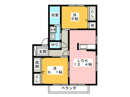 コンフォルターブル B棟(2LDK/2階)の間取り写真