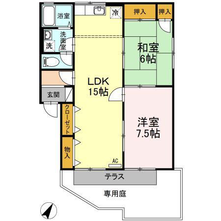 シャトー小林B棟(2LDK/1階)の間取り写真