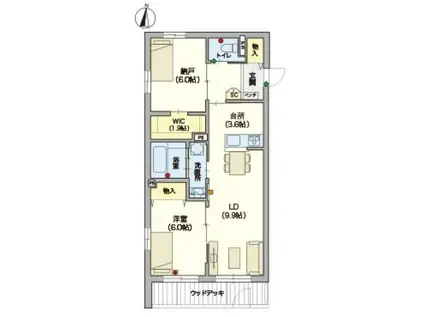 ヘーベルVILLAGEKUSU(2LDK/1階)の間取り写真