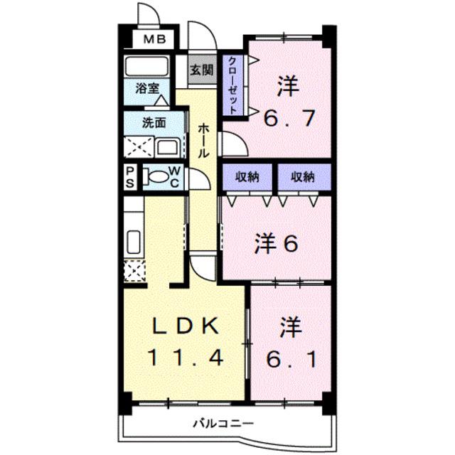 グラース アンジュI(3LDK/2階)の間取り写真