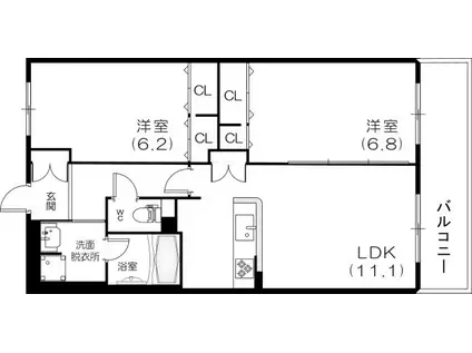 ロワゾブルー神戸住吉(2LDK/4階)の間取り写真