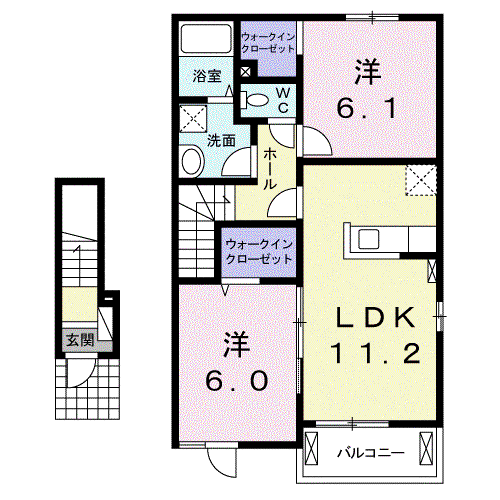クリスタル・メゾン(2LDK/2階)の間取り写真