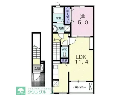 ウォーター ウィール(1LDK/2階)の間取り写真