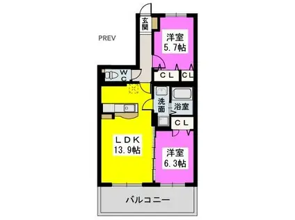 アルバ ヴィラ(2LDK/1階)の間取り写真