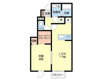 オーキッドB棟(1LDK/1階)の間取り写真