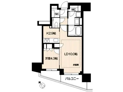 プラウドタワー相模大野クロス(1LDK/6階)の間取り写真