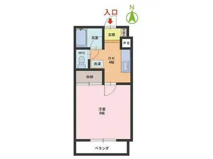 グランヴェール乾徳(1DK/2階)の間取り写真