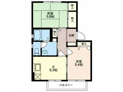 ファミーユM(2DK/2階)の間取り写真