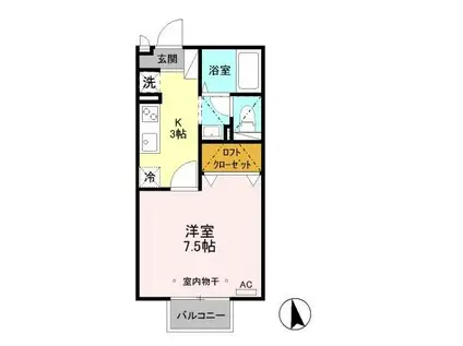 フローラハイツC(1K/2階)の間取り写真