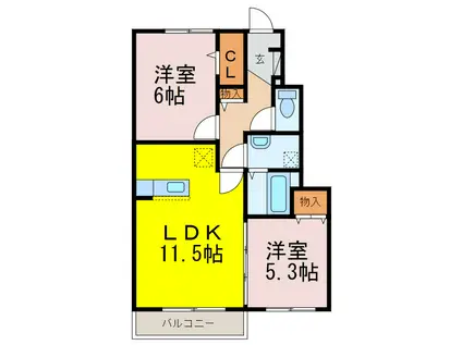 ロイヤル アネシス B(2LDK/1階)の間取り写真