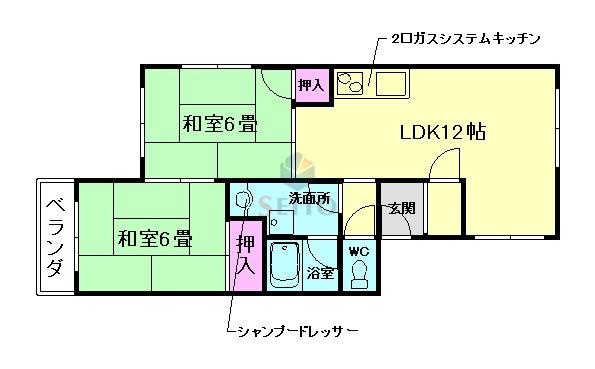 パープルコーポ(2LDK/3階)の間取り写真