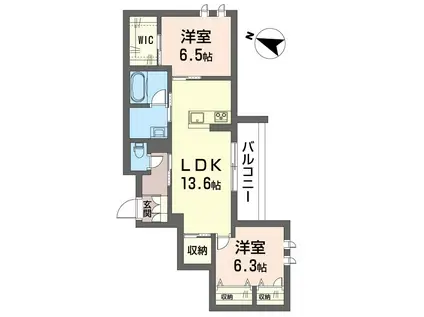 ラ グリシーヌIII(2LDK/2階)の間取り写真