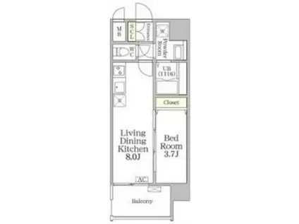 アプリーレ阿波座南(1LDK/7階)の間取り写真