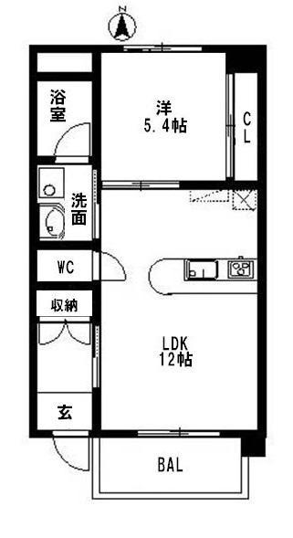 ファイブスター高田(1LDK/1階)の間取り写真