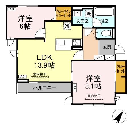 TORISIA向中野 IV(2LDK/2階)の間取り写真