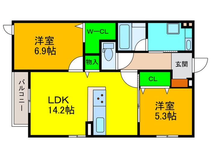 SUNSKY鳳西町(2LDK/2階)の間取り写真