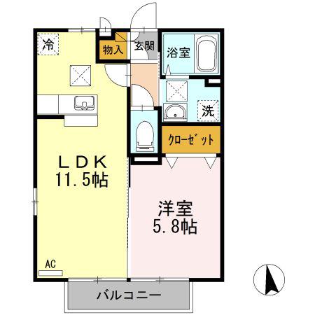 メルベーユ B棟(1LDK/1階)の間取り写真
