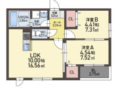 レガリア西町(2LDK/3階)の間取り写真