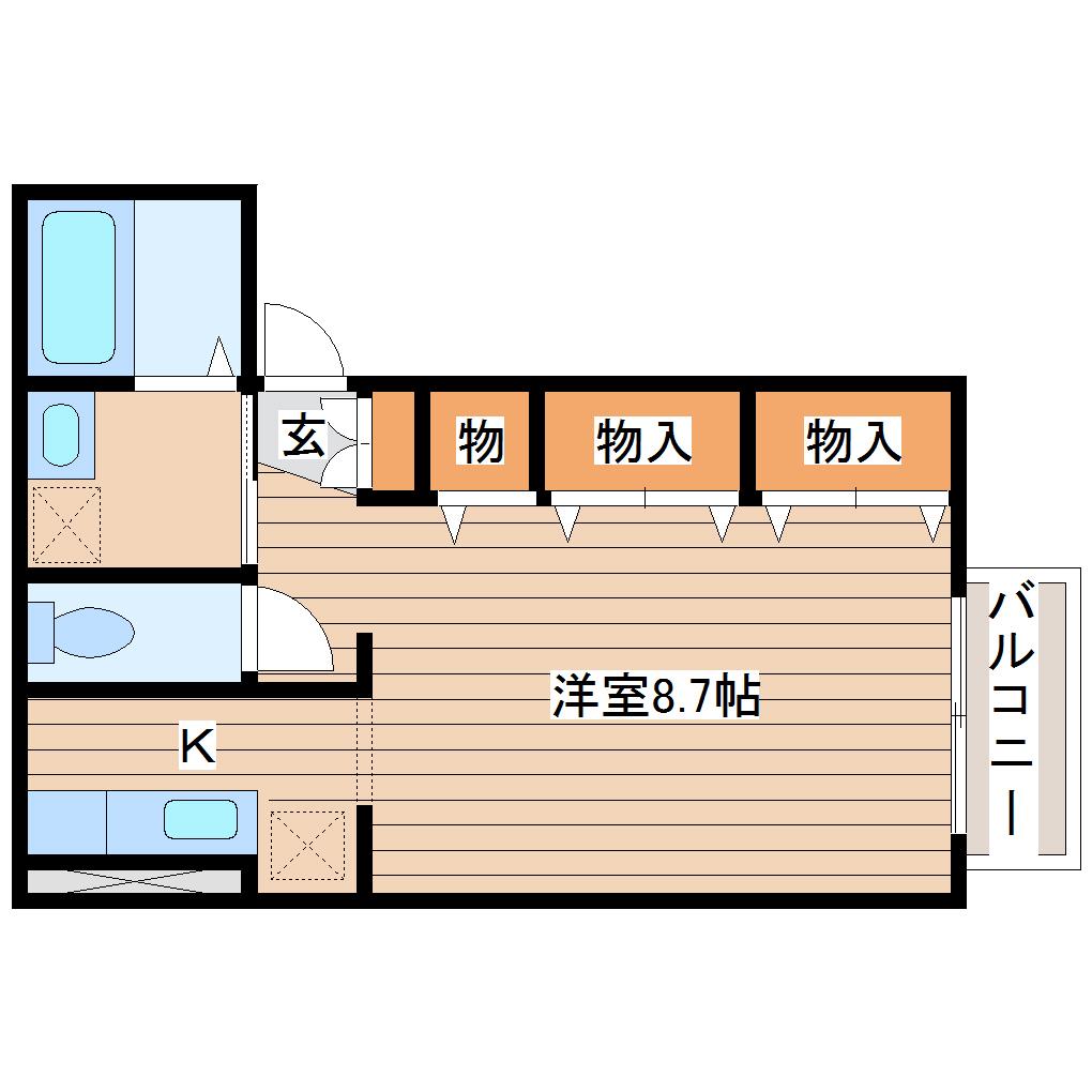 ヴィラージュ輝B(1K/2階)の間取り写真