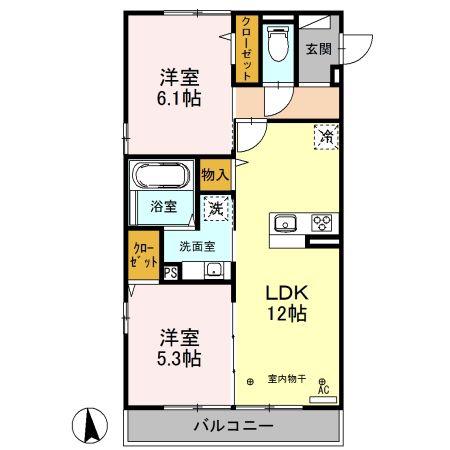 オリヴィエ(2LDK/2階)の間取り写真