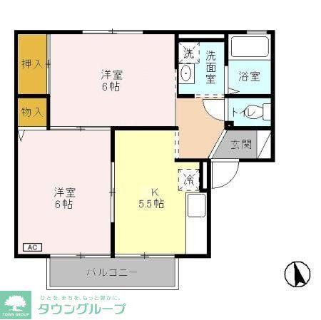 フローラハイツA(2K/2階)の間取り写真