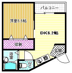 RHYTHM柏原(1DK/3階)の間取り写真