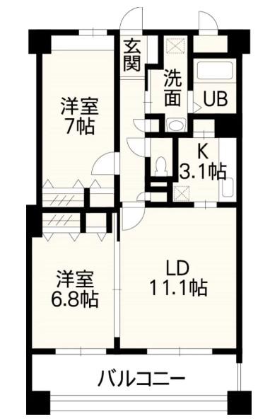ホワイトステージ上熊本(2LDK/5階)の間取り写真