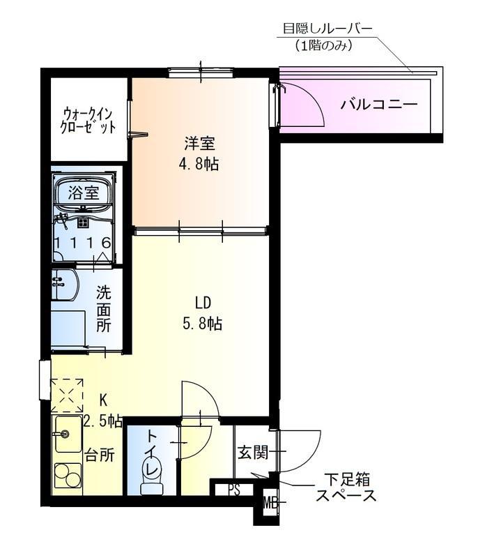 フジパレス城東東中浜III番館(1LDK/1階)の間取り写真