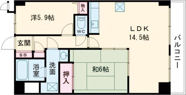 グレーシア大西(2LDK/9階)の間取り写真