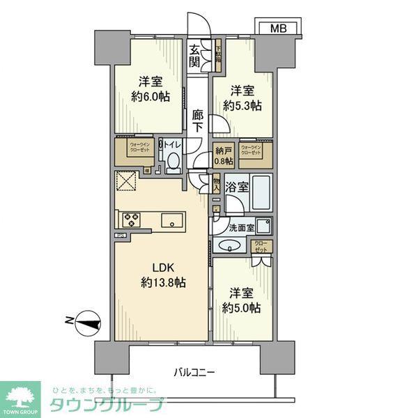 メイツ深川住吉(3LDK/2階)の間取り写真