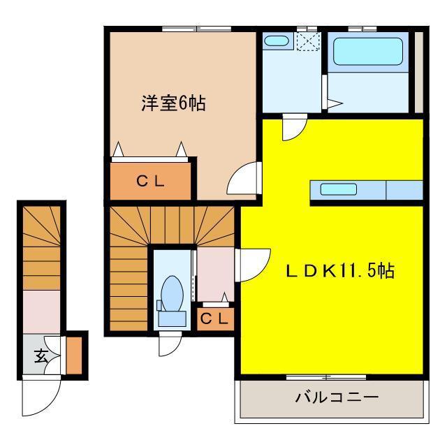 レジデンスアルタIII(1LDK/2階)の間取り写真