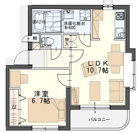 けやきヒルズ北仙台(1LDK/2階)の間取り写真