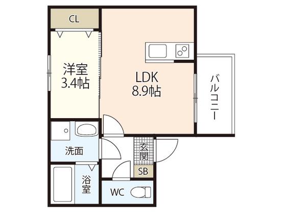 PLUME古市(1LDK/1階)の間取り写真