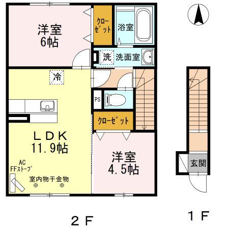 レジデンス直(2LDK/2階)の間取り写真