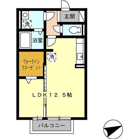 グランモアS(1LDK/2階)の間取り写真
