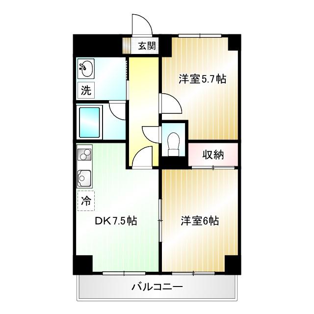エレガンス三鷹(2DK/3階)の間取り写真