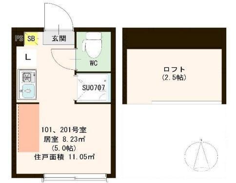 プランドール志茂(ワンルーム/1階)の間取り写真