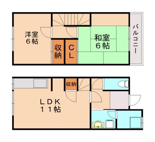 ヒューマンコーポFROM(2LDK/1階)の間取り写真