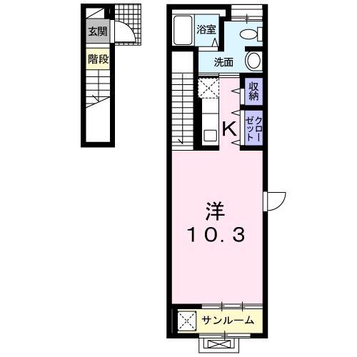 クライムI(1K/2階)の間取り写真