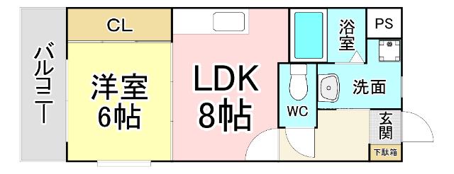 ウイングスミュゼ(1DK/2階)の間取り写真