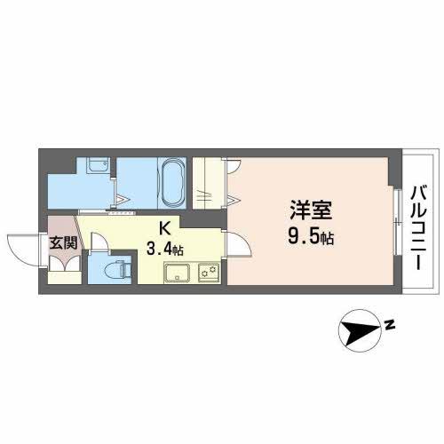 シャーメゾン オーク八戸ノ里(1K/2階)の間取り写真