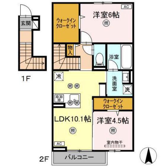 パーク・ボヌール D棟(2LDK/2階)の間取り写真