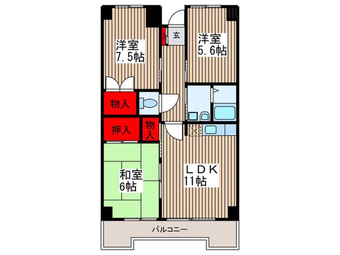 砂サンシャインシティ3番館(3LDK/6階)の間取り写真