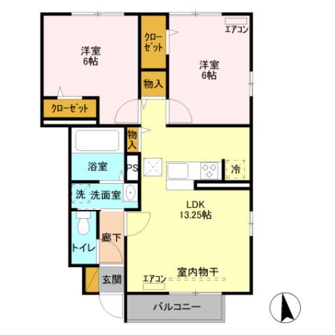 リバーパーク神明 C(2LDK/1階)の間取り写真