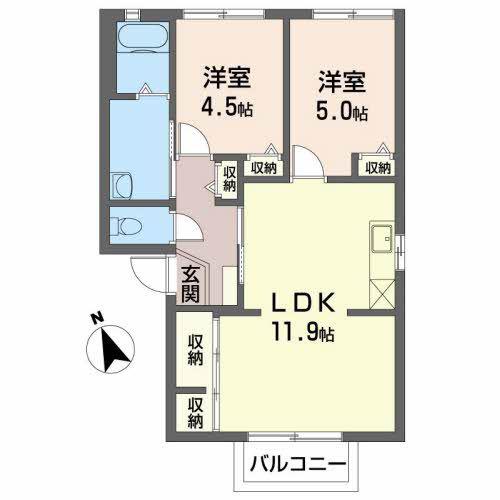 クレインフィールドIII B棟(2LDK/1階)の間取り写真