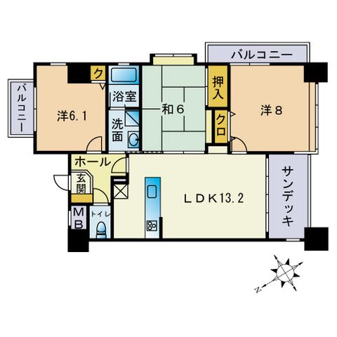 アクシス愛宕(3LDK/4階)の間取り写真