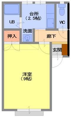 ルーム桧II(1K/2階)の間取り写真