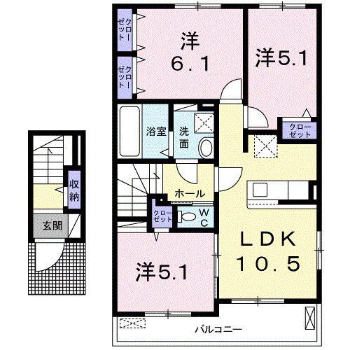 プリムヴェール C(3LDK/2階)の間取り写真