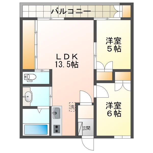 コーポ光(2LDK/3階)の間取り写真