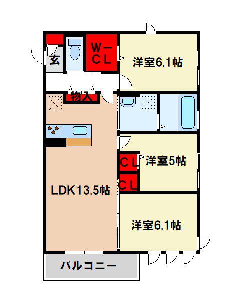 D-ROOMさくら(3LDK/2階)の間取り写真